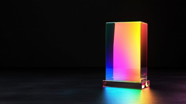 Iridescent Glass Prism on Dark Surface