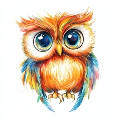 Obraz premium Cheerful owl with big eyes and feathers design for T-shirt POD print on demand on white background
