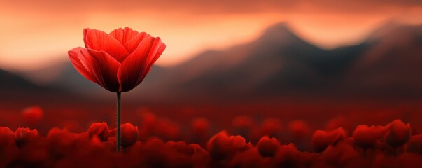 poppy field at sunset