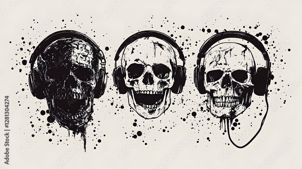 Poster Grunge Skull with Splatter Paint Abstract Design