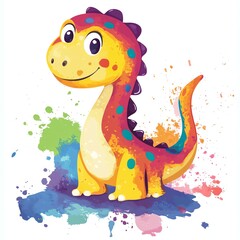 Happy dinosaur with colorful spots design for T-shirt POD print on demand on white background