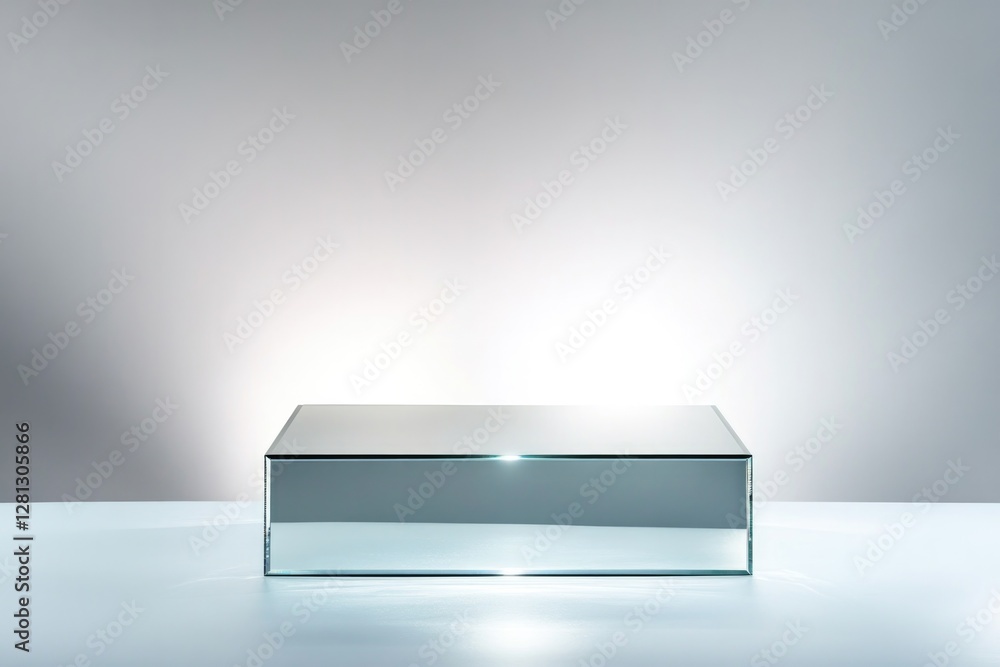 Aufkleber sleek reflective podium with mirrored surfaces illuminated by soft studio lighting with ample copy s