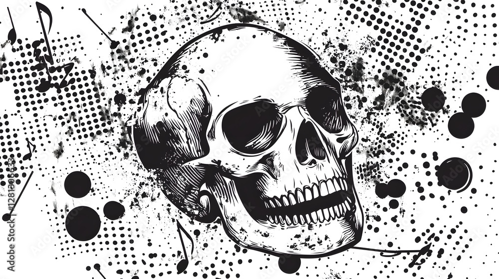 Aufkleber grungy skull abstract explosion with ink splatter and cracked texture