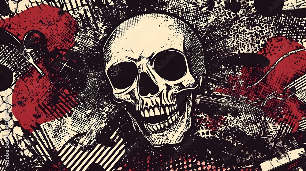 Poster Grungy Skull and Crossbones Textured Dark Gothic Abstract Background Design
