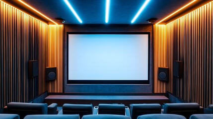 Modern Home Theater Room Design with Neon Lights