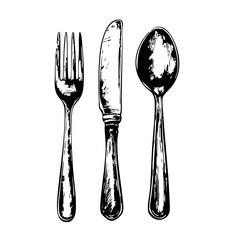 Hand-Drawn Cutlery Icons – Fork, Knife & Spoon Sketch Illustration
