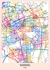 Nanning China City Map, district banner, business modern landmark, neighborhood paint travel, hometown downtown design, destination landmark
