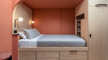 Modern Minimalist Bedroom Design with Built in Bed and Closet