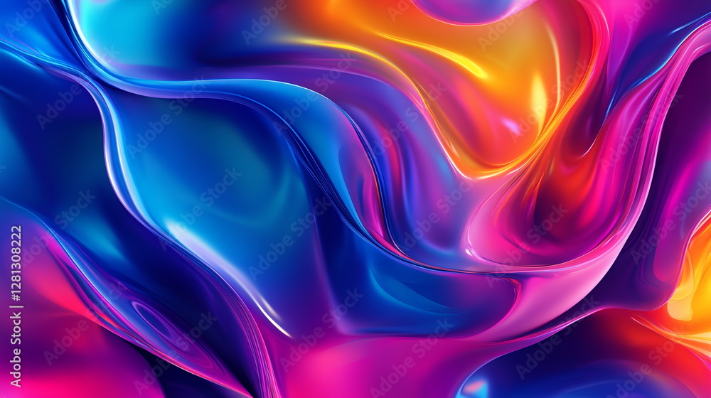Poster fluid abstract forms. neon colors blending and flowing seamlessly. glossy finish enhancing the vibra