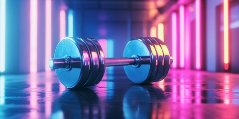 neon gym dumbbell in sleek modern fitness studio
