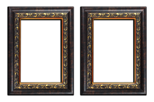 foto frame with antique gold picture style on transparent background