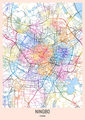 Ningbo China City Map, district banner, business modern landmark, neighborhood paint travel, hometown downtown design, destination landmark