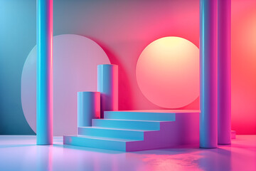 Obraz premium Colorful pastel object podium. Platform for product presentation. Showcase 3d rendering