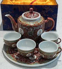Porcelain Chinese Tea pot and cups