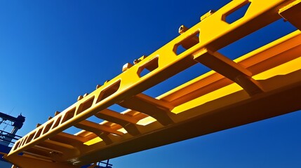 Fototapeta premium Vibrant Yellow Industrial Metal Structure Against Blue Sky