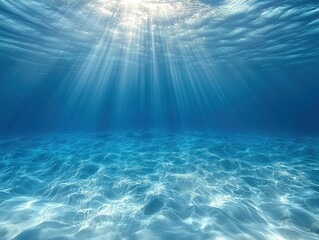 Fototapeta premium Underwater Serenity Sunlit Ocean Floor with Gentle Ripples and Ethereal Light Rays Creating a Calm and Peaceful Marine Atmosphere