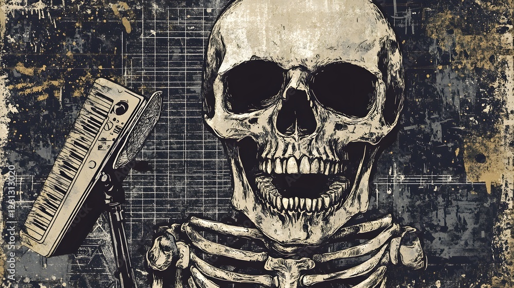 Poster grungy skull skeleton graphic with moody textured background