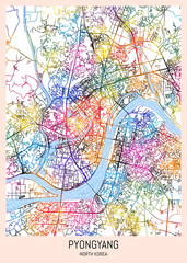 Pyongyang North Korea City Map, district banner, business modern landmark, neighborhood paint travel, hometown downtown design, destination landmark