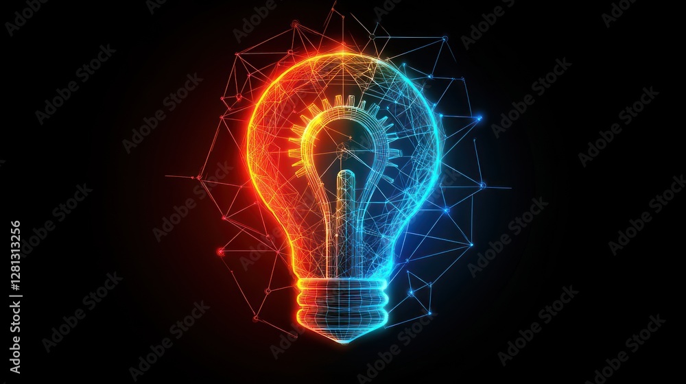Poster illuminated networked lightbulb representing innovation and technology