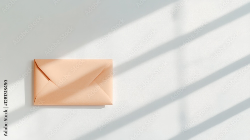 Poster clean mockup of flat rectangular paper envelope neatly placed on bright white background with natura