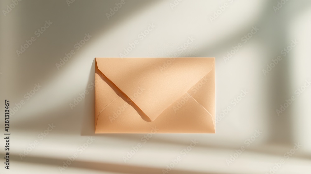 Poster clean mockup of flat rectangular paper envelope neatly placed on bright white background with natura