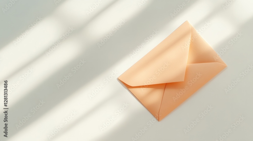 Poster clean mockup of flat rectangular paper envelope neatly placed on bright white background with natura