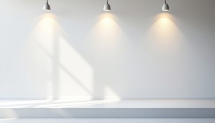Obraz premium Minimalist Indoor Space with Three Stylish Spotlights Casting Shadows on a Bright Wall
