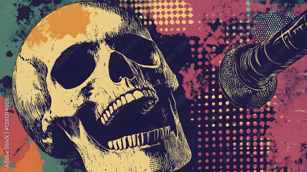 Poster Grungy Skull with Abstract Punk Rock Textures
