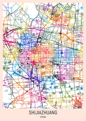Shijiazhuang China City Map, district banner, business modern landmark, neighborhood paint travel, hometown downtown design, destination landmark