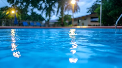 Inviting blue pool with safety fence, a tranquil summer escape