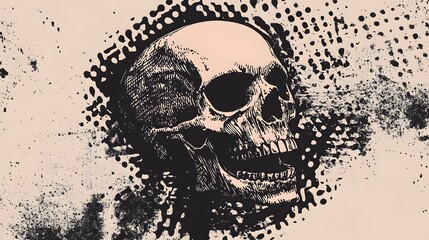 Grungy Skull with Monochrome Texture and Dark, Ominous Atmosphere