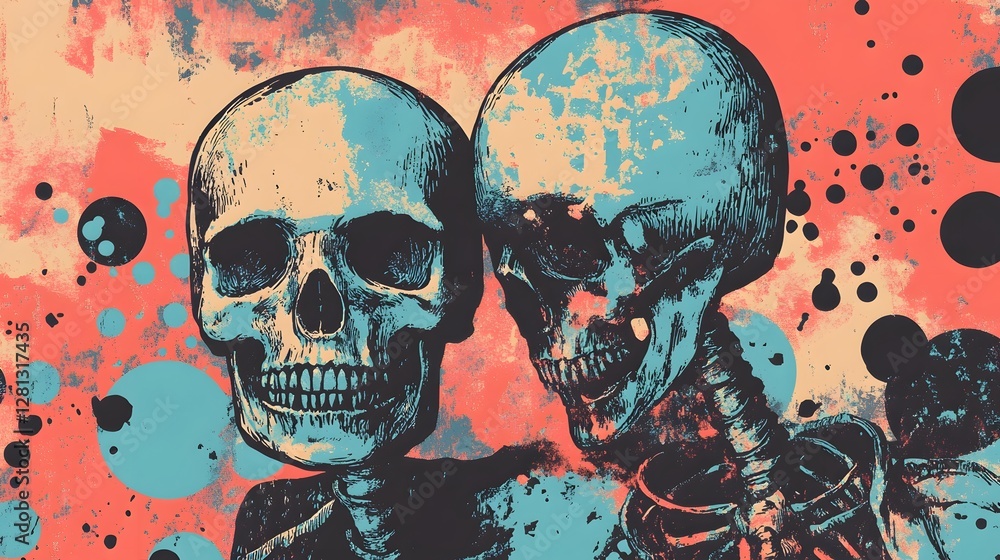 Poster Grungy Skull with Splattered Paint and Ink Effects