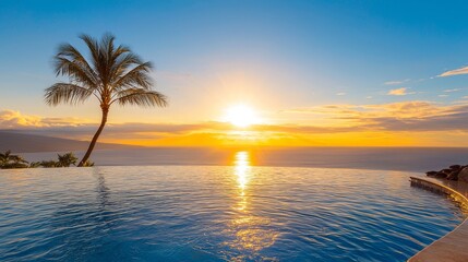 Serene tropical paradise, a solitary palm tree in shallow turquoise water tranquil