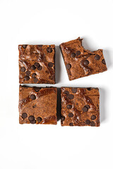 Chocolate brownie dessert on white background