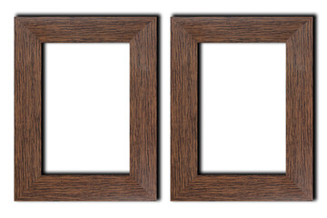 foto frame with wooden texture. Brown photo border isolated on transparent background