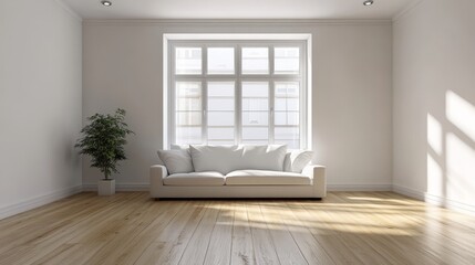 Bright and Spacious Empty Room With Wooden Floors and Large Windows Allowing Sunlight to Fill the Space During the Day
