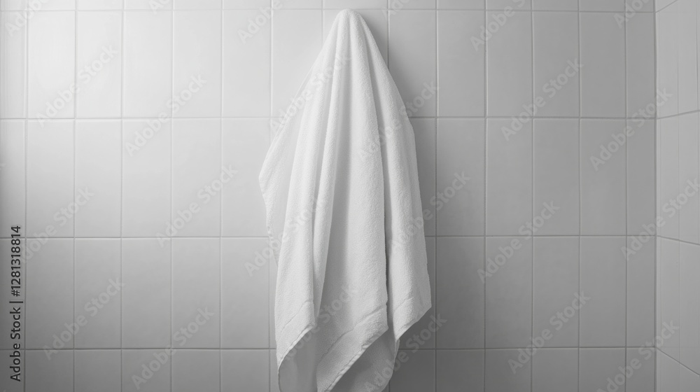 Poster a bright white towel is draped neatly on a hook, enhancing the calm atmosphere of the bathroom. the 