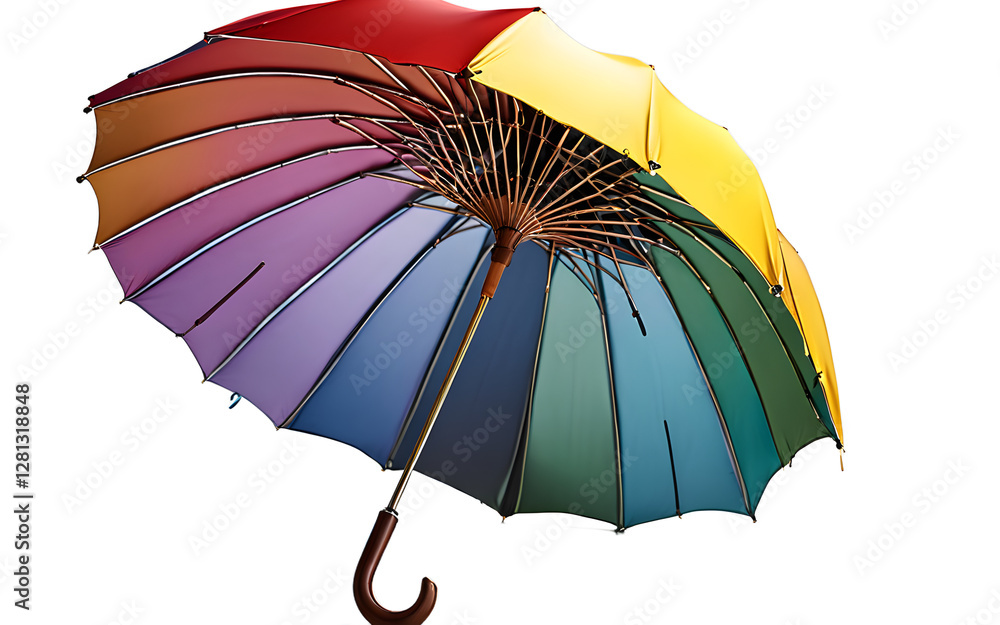 Poster A raindrop-covered umbrella in an open position, isolated on a empty plain background