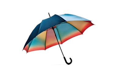 A raindrop-covered umbrella in an open position, isolated on a empty plain background