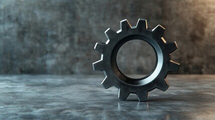 A single metallic gear rests on a gray surface