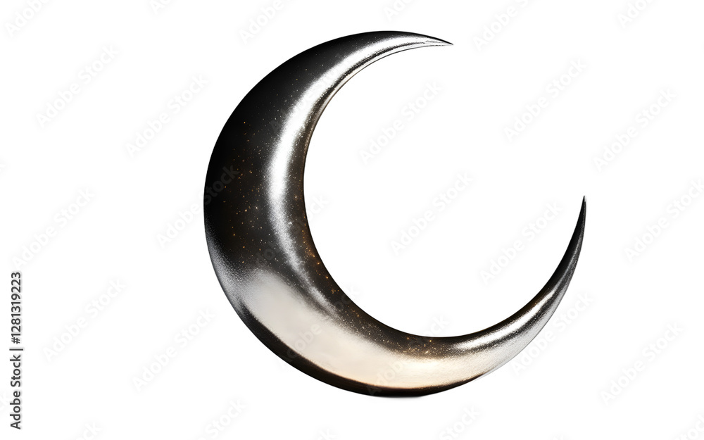 Poster A shining crescent moon with a smooth silver glow, isolated on a empty plain background