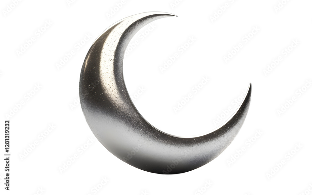Poster A shining crescent moon with a smooth silver glow, isolated on a empty plain background