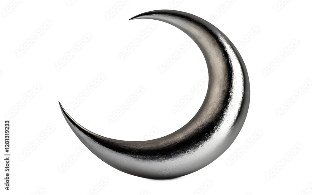 Poster A shining crescent moon with a smooth silver glow, isolated on a empty plain background