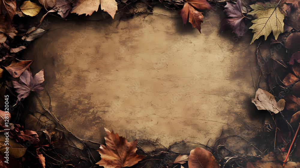 Poster autumn leaves arranged on a textured surface create a natural frame. generative ai