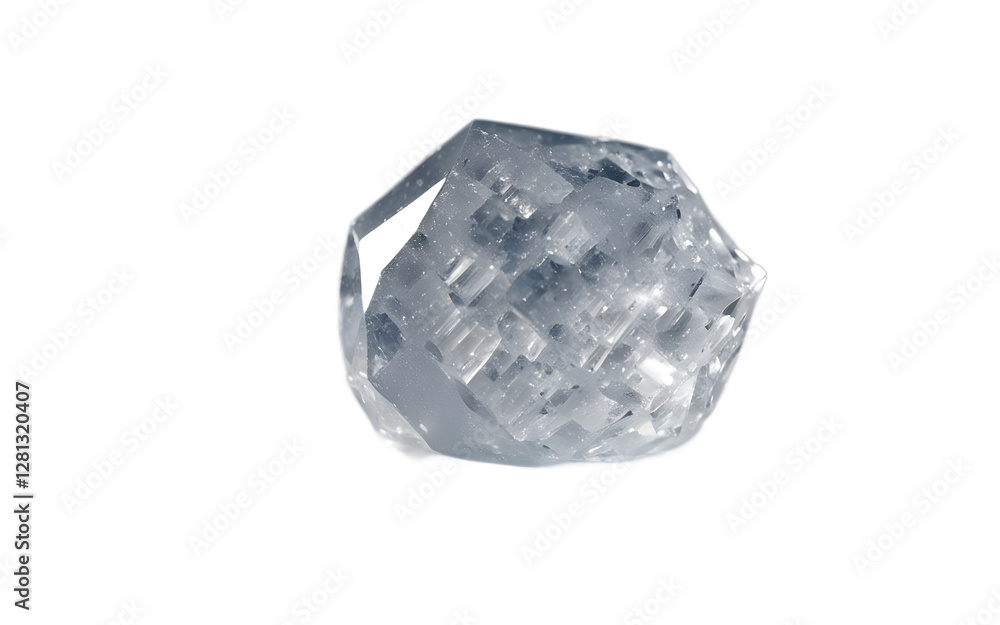 Poster a small hailstone with a textured icy surface, isolated on a empty plain background