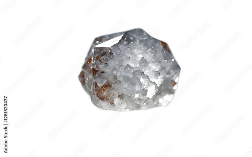 Poster a small hailstone with a textured icy surface, isolated on a empty plain background