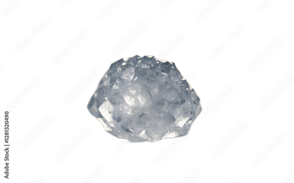Poster A small hailstone with a textured icy surface, isolated on a empty plain background