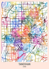 Tangshan China City Map, district banner, business modern landmark, neighborhood paint travel, hometown downtown design, destination landmark