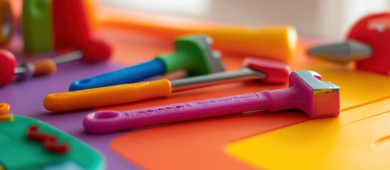 Colorful Toy Tools on a Vibrant Surface
