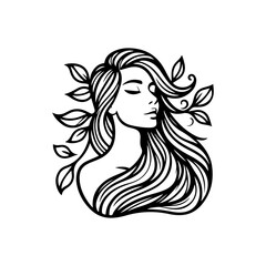 Natural beauty woman long hair vintage logo for salon or cosmetic product with line art style. Line art floral women logo design. creative vintage editable vector illustration.	 beautiful girl icon